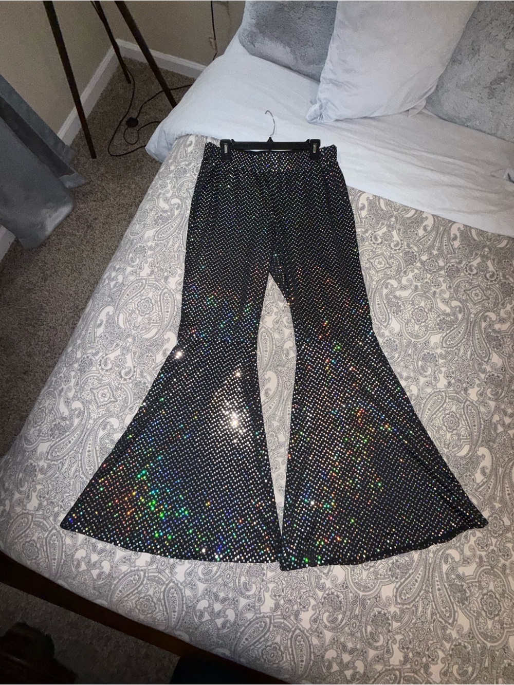 Women’s High Waist Sequined Stretch Pants with Flared Leg